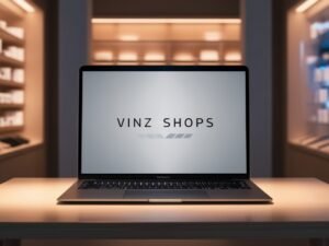 An AI generated image of online store with laptop displaying text on a luxury settings