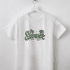 Summers White tshirt, with printed design of word Summer with coconut trees written in nature colour.